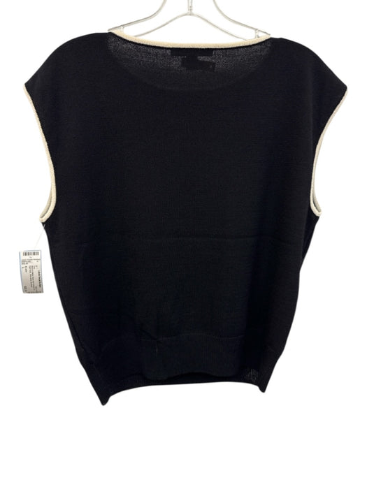 St John Size L Black & White Wool Knit Contrast Trim high neck Sleeveless Top Black & White / L