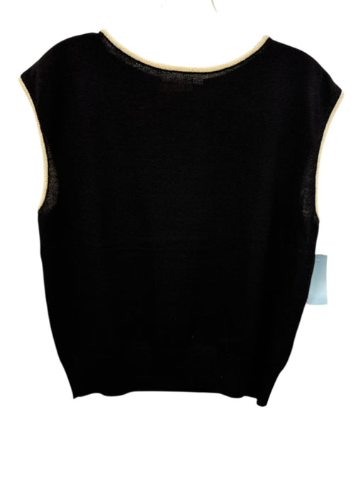 St John Size L Black & White Wool Knit Contrast Trim high neck Sleeveless Top Black & White / L