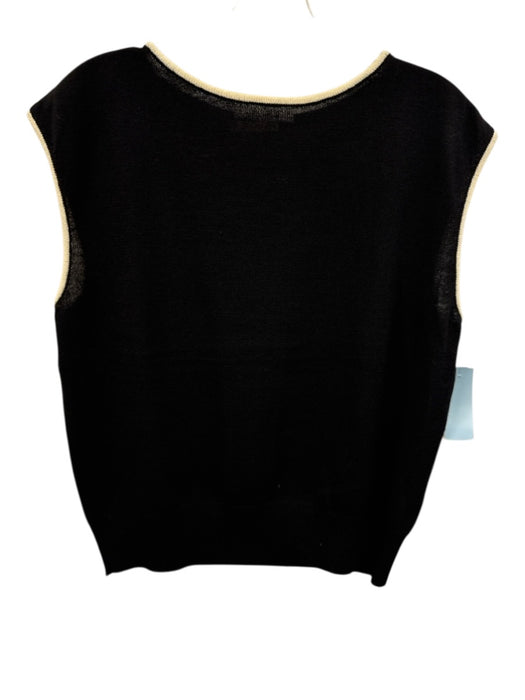 St John Size L Black & White Wool Knit Contrast Trim high neck Sleeveless Top Black & White / L
