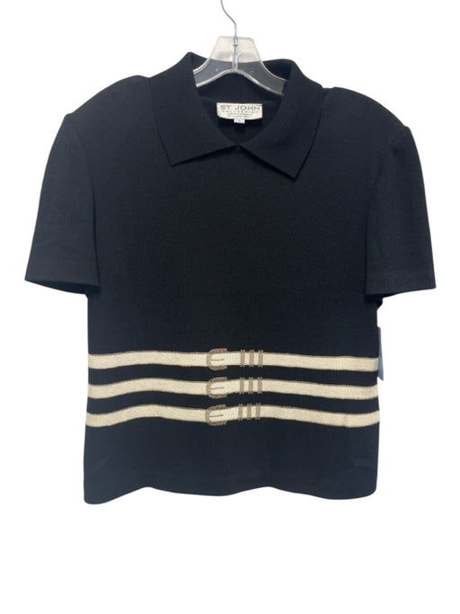 St. John Collection Size L Black, White, Gold Wool & Rayon Short Sleeve Knit Top Black, White, Gold / L