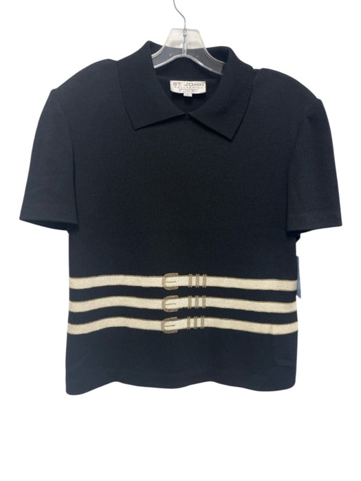 St. John Collection Size L Black, White, Gold Wool & Rayon Short Sleeve Knit Top Black, White, Gold / L