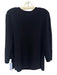 St. John Size XL Midnight blue Wool & Rayon 3/4 Sleeve Shoulder Pads V Neck Top Midnight blue / XL