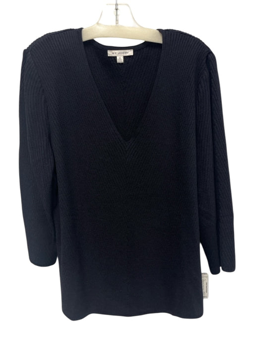 St. John Size XL Midnight blue Wool & Rayon 3/4 Sleeve Shoulder Pads V Neck Top Midnight blue / XL
