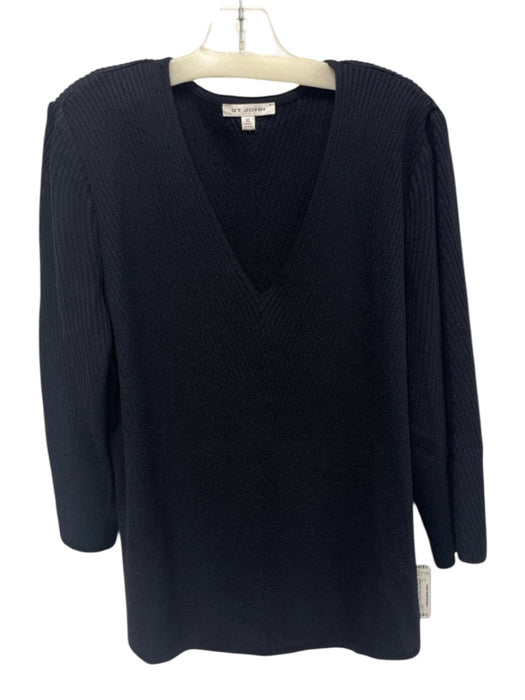 St. John Size XL Midnight blue Wool & Rayon 3/4 Sleeve Shoulder Pads V Neck Top Midnight blue / XL