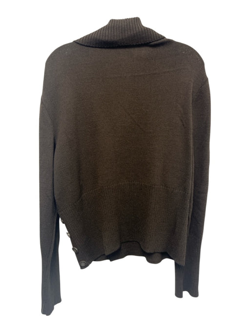 St. John Sport Size XL Brown Wool & Rayon Long Sleeve Knit Faux Buttons Wrap Top Brown / XL