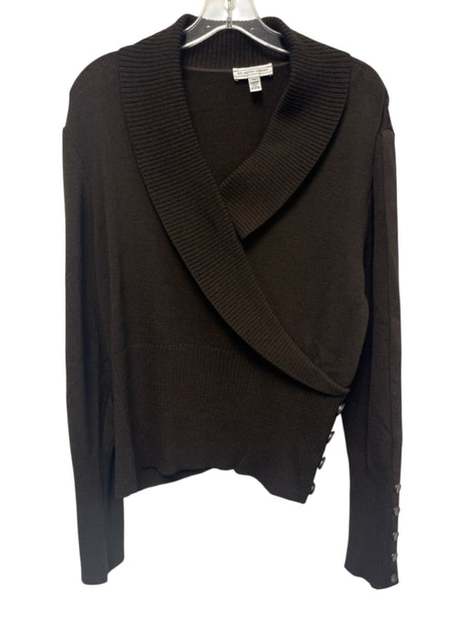 St. John Sport Size XL Brown Wool & Rayon Long Sleeve Knit Faux Buttons Wrap Top Brown / XL