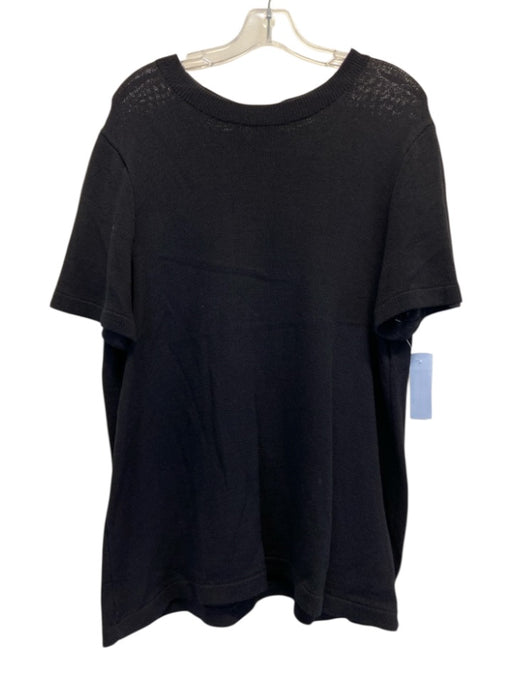 St. John Basics Size L Black Wool & Rayon Short Sleeve Back Zip Knit Top Black / L