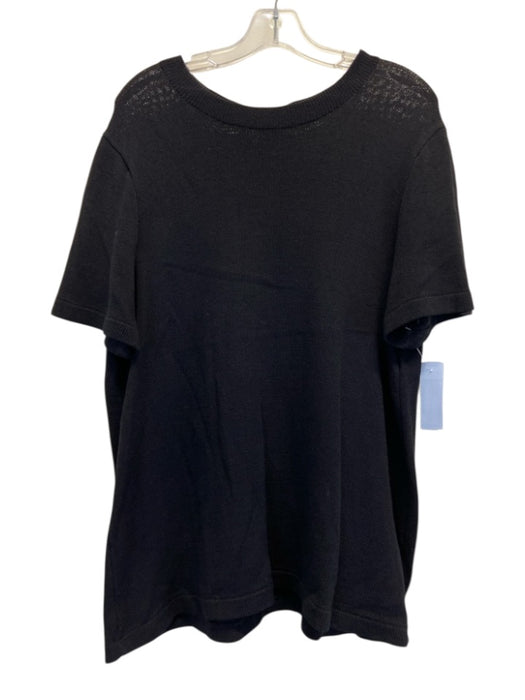 St. John Basics Size L Black Wool & Rayon Short Sleeve Back Zip Knit Top Black / L