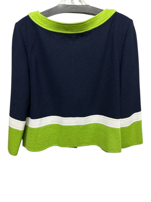 St. John Size L Navy Blue, Green & White Color Block Long Sleeve Sweater Navy Blue, Green & White / L