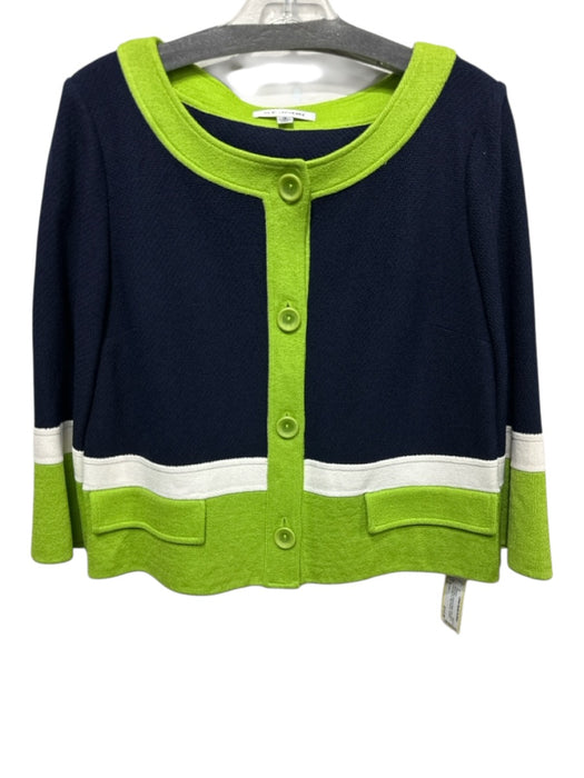 St. John Size L Navy Blue, Green & White Color Block Long Sleeve Sweater Navy Blue, Green & White / L