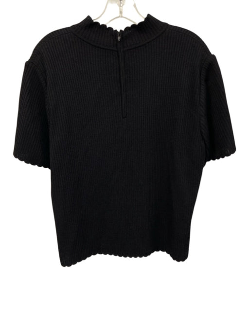 St. John Basics Size L Black Wool & Rayon Short Sleeve Scallop Hem high neck Top Black / L