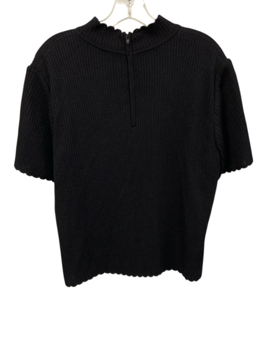 St. John Basics Size L Black Wool & Rayon Short Sleeve Scallop Hem high neck Top Black / L