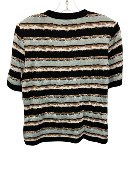 St. John Collection Size L Black, Blue, Brown Wool & Rayon Short Sleeve Knit Top Black, Blue, Brown / L