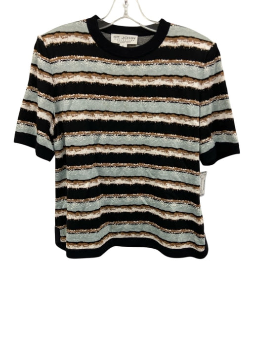 St. John Collection Size L Black, Blue, Brown Wool & Rayon Short Sleeve Knit Top Black, Blue, Brown / L
