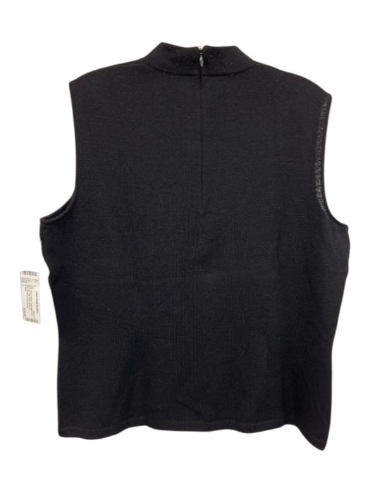 St. John Size L Black Wool & Rayon Sleeveless Knit Back Zip High Neck Top Black / L