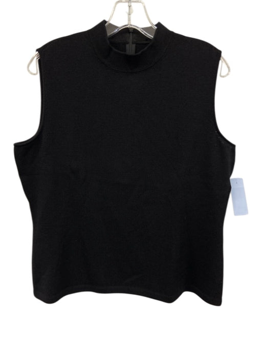 St. John Size L Black Wool & Rayon Sleeveless Knit Back Zip High Neck Top Black / L