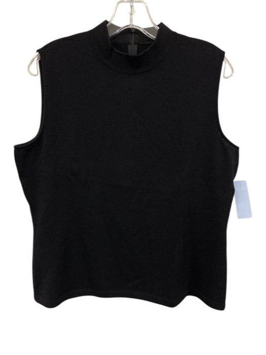 St. John Size L Black Wool & Rayon Sleeveless Knit Back Zip High Neck Top Black / L