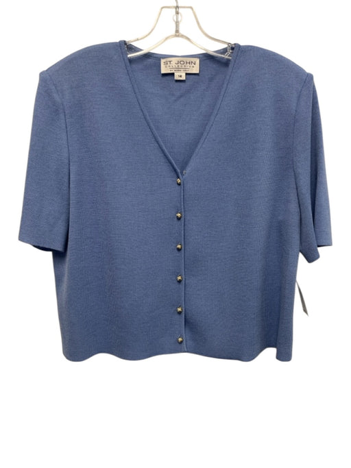 St. John Collection Size 14 Light Blue Wool & Rayon Short Sleeve V Neck Cardigan Light Blue / 14
