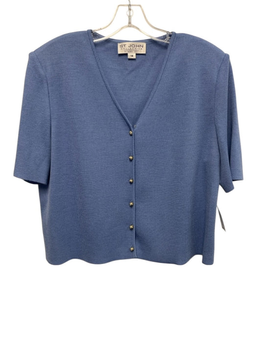 St. John Collection Size 14 Light Blue Wool & Rayon Short Sleeve V Neck Cardigan Light Blue / 14