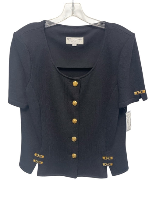 St. John Collection Size 14 Black Wool & Rayon Short Sleeve Shoulder Pads Top Black / 14