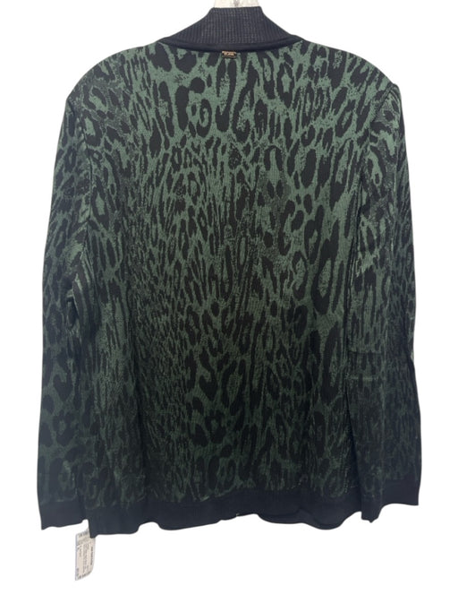 St. John Sport Size XL Green & Black Wool & Rayon Long Sleeve Zip Up Cardigan Green & Black / XL
