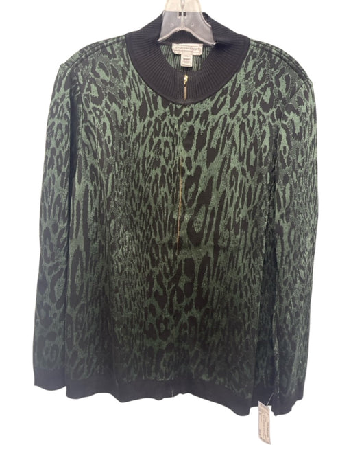 St. John Sport Size XL Green & Black Wool & Rayon Long Sleeve Zip Up Cardigan Green & Black / XL