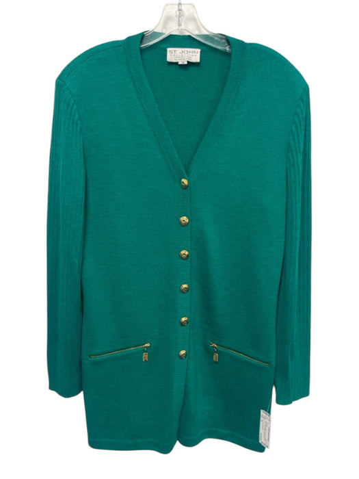 St. John Collection Size 14 Jade Green Wool & Rayon Shoulder Pads Cardigan Jade Green / 14