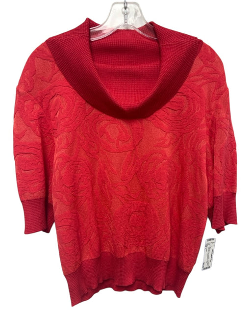 St. John Size L Coral Pink Wool & Rayon Short Sleeve Turtle Neck Knit Top Coral Pink / L