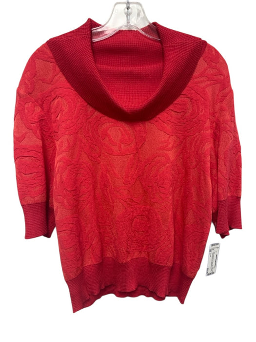 St. John Size L Coral Pink Wool & Rayon Short Sleeve Turtle Neck Knit Top Coral Pink / L