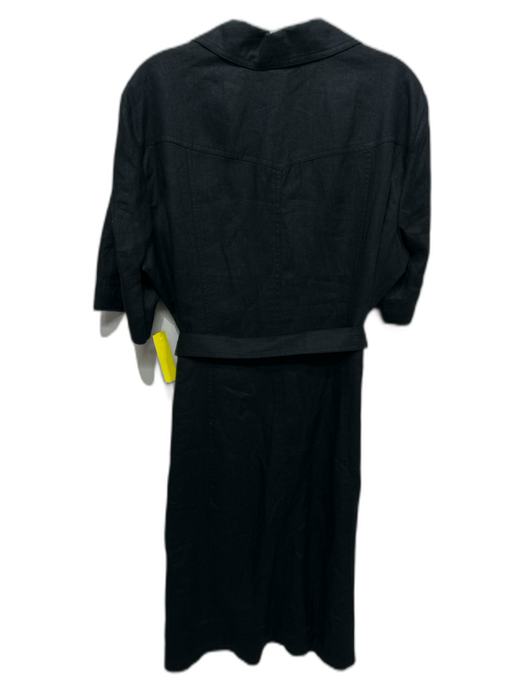 Ellen Tracy Size XL Black Linen Short Sleeve Button Front Collar Dress Black / XL