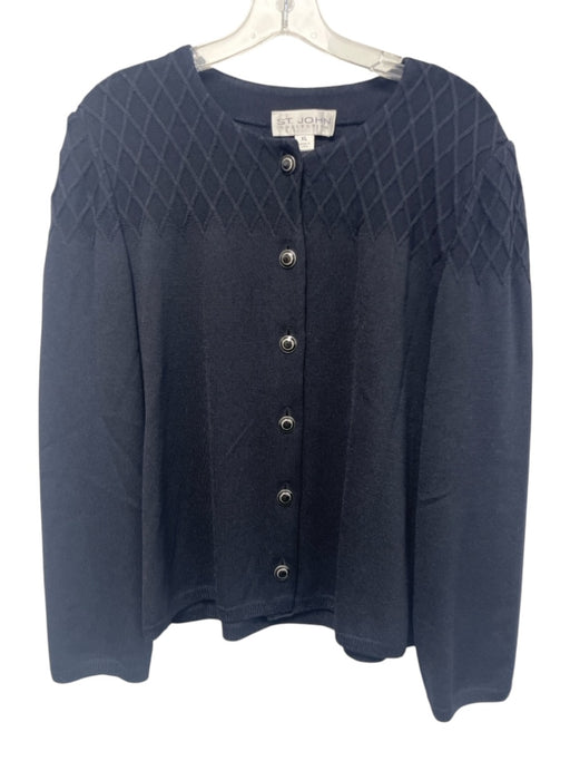 St. John Collection Size XL Navy Blue Wool & Rayon Long Sleeve Textured Cardigan Navy Blue / XL