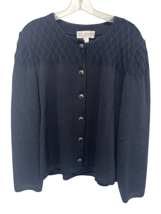 St. John Collection Size XL Navy Blue Wool & Rayon Long Sleeve Textured Cardigan Navy Blue / XL