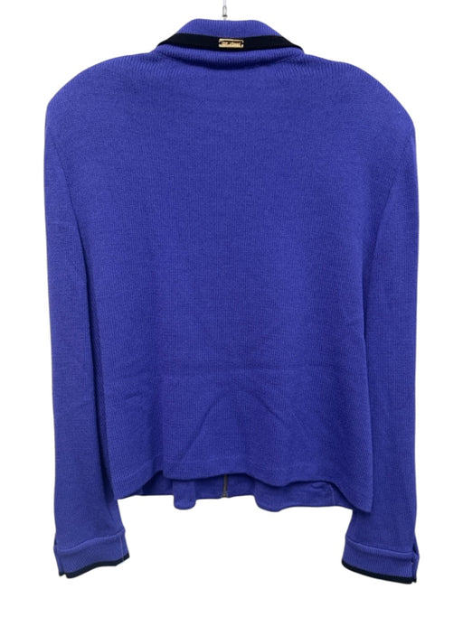 St. John Sport Size L Blue & Black Wool & Rayon Long Sleeve Cable Knit Jacket Blue & Black / L