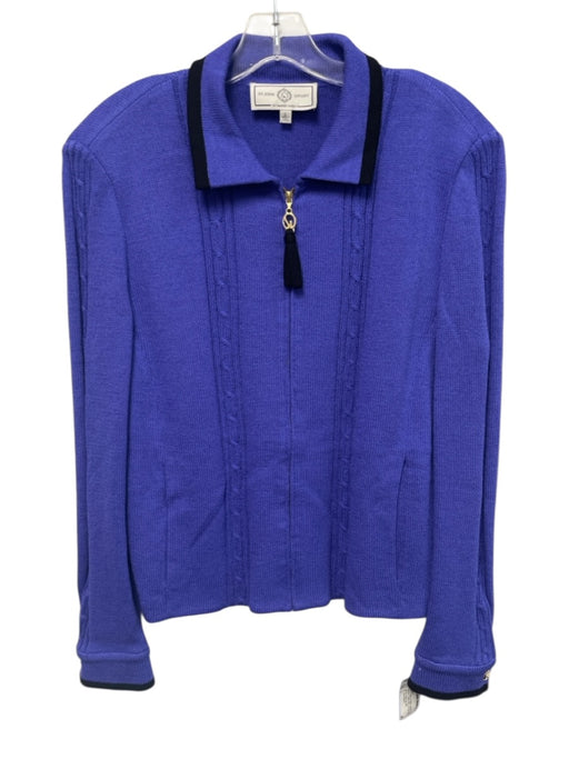 St. John Sport Size L Blue & Black Wool & Rayon Long Sleeve Cable Knit Jacket Blue & Black / L