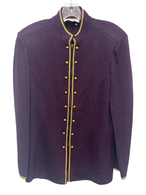 St. John Collection Size 12 Purple & Gold Wool & Rayon Mock Neck Zip Up Jacket Purple & Gold / 12
