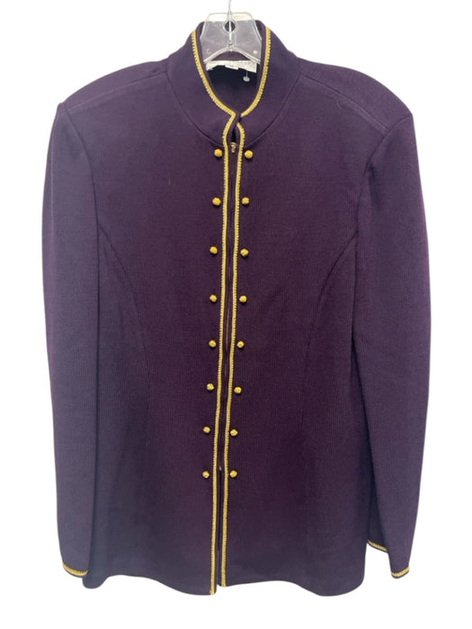 St. John Collection Size 12 Purple & Gold Wool & Rayon Mock Neck Zip Up Jacket Purple & Gold / 12