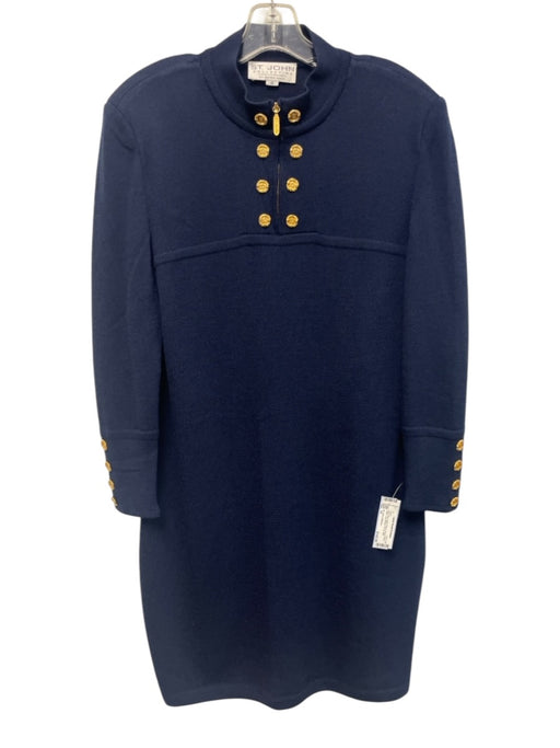 St. John Collection Size 16 Navy blue & gold Wool & Rayon stand collar Dress Navy blue & gold / 16