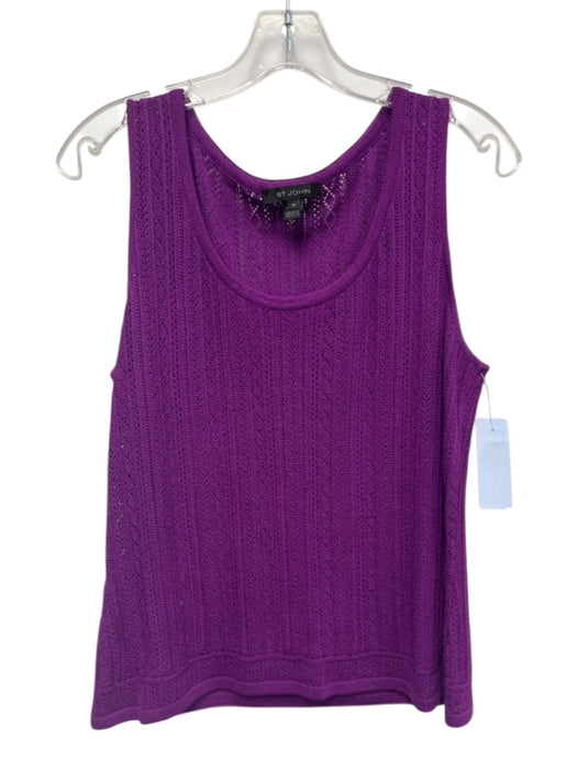 St. John Purple Wool & Rayon Sleeveless Tank Knit Gold Buttons Jacket Set Purple / M