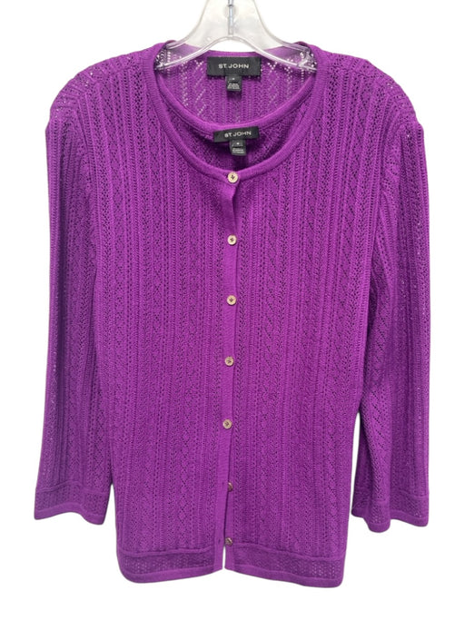 St. John Purple Wool & Rayon Sleeveless Tank Knit Gold Buttons Jacket Set Purple / M