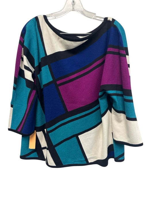 St John Collection Size XL Blue, Purple, Teal Wool Blend Long Sleeve Knit Top Blue, Purple, Teal / XL