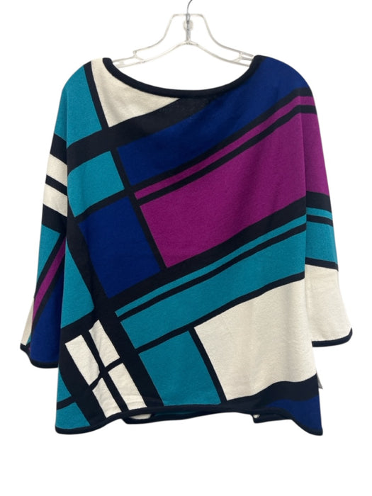 St John Collection Size XL Blue, Purple, Teal Wool Blend Long Sleeve Knit Top Blue, Purple, Teal / XL