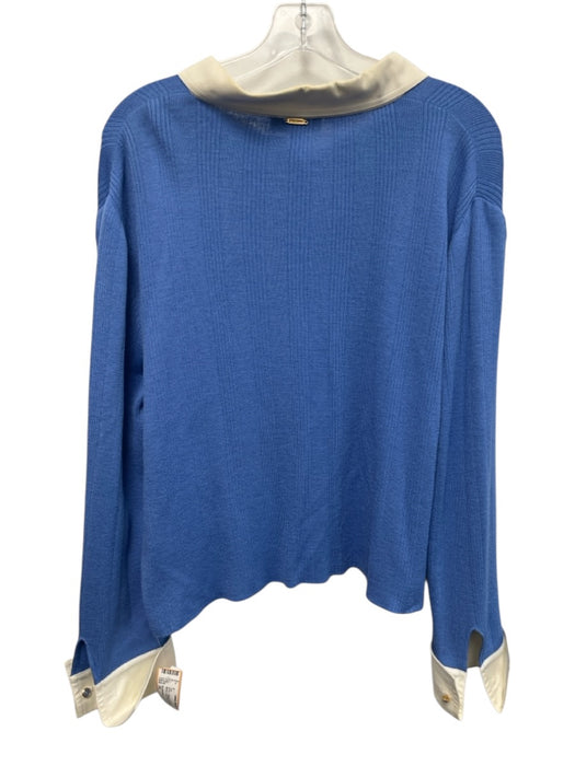 St John Sport Size XL Periwinkle Blue Wool Blend Long Sleeve Contrast Collar Top Periwinkle Blue / XL