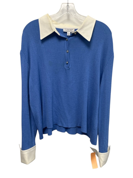 St John Sport Size XL Periwinkle Blue Wool Blend Long Sleeve Contrast Collar Top Periwinkle Blue / XL