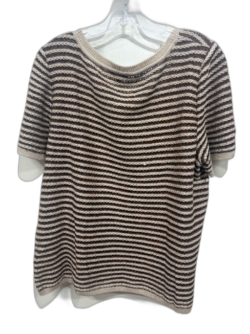 St. John Sport Size XL Brown & Beige Wool Blend Knit Short Sleeve Striped Top Brown & Beige / XL