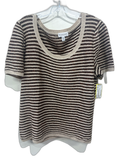 St. John Sport Size XL Brown & Beige Wool Blend Knit Short Sleeve Striped Top Brown & Beige / XL