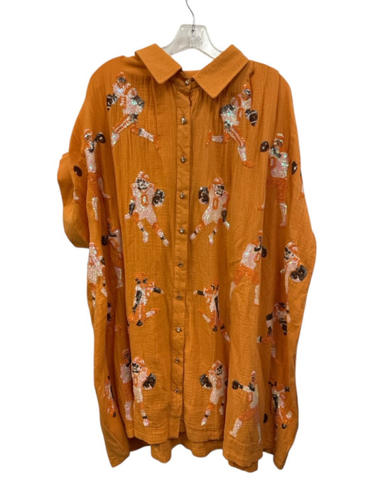 Queen of Sparkles Size XXL Orange Multi Cotton Sequined Button Front Dress Orange Multi / XXL