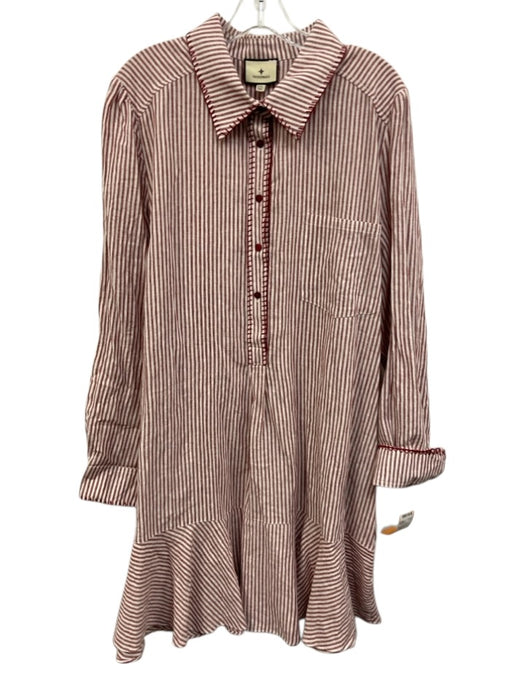 Tuckernuck Size XXL Red & White Linen & Cotton Striped 1/2 Button Dress Red & White / XXL