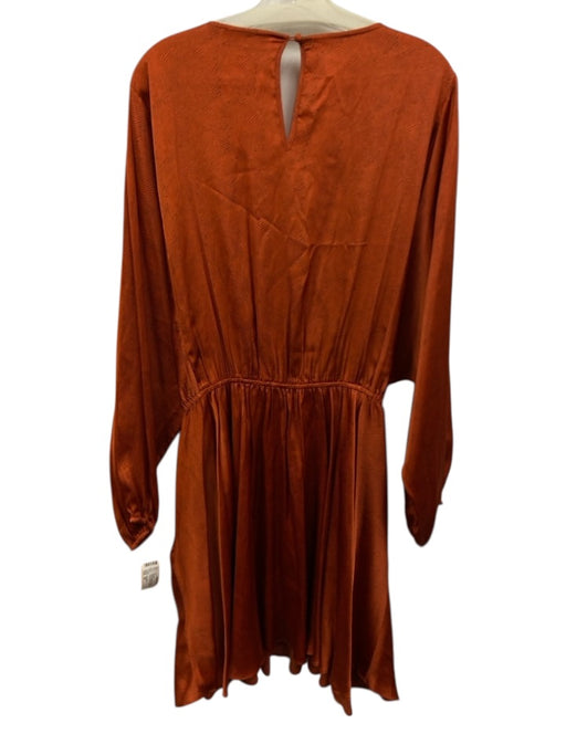 Caballero Size 2X Burnt Orange Viscose Blend Wide Neck Long Sleeve Printed Dress Burnt Orange / 2X
