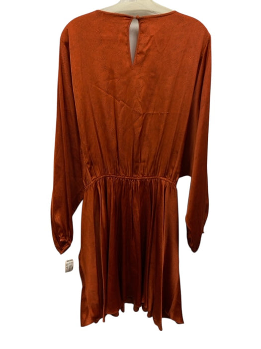 Caballero Size 2X Burnt Orange Viscose Blend Wide Neck Long Sleeve Printed Dress Burnt Orange / 2X