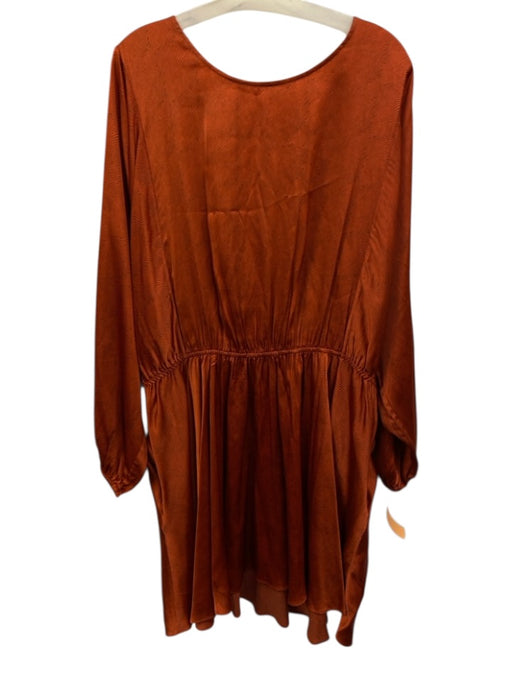 Caballero Size 2X Burnt Orange Viscose Blend Wide Neck Long Sleeve Printed Dress Burnt Orange / 2X
